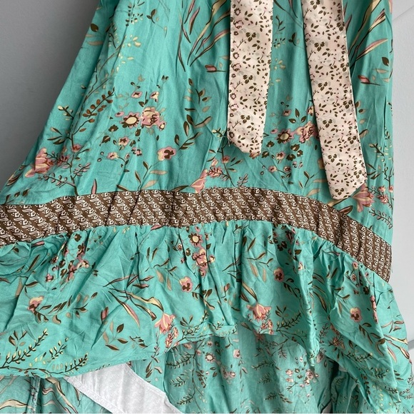 Wicked AF MAISIE High-Low Cotton Midi Mint Green V-neck Long Floral Dress Size M - Picture 12 of 13